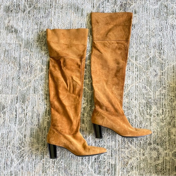 Robert Clergerie Tan Suede Leather Knee High Heel Boots Women’s Size 9 - Picture 1 of 12